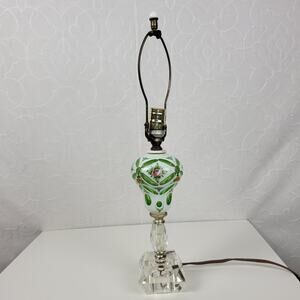 Vintage BERGER Lamp Green Floral Swivel Hand Painted Porcelain Glass Base